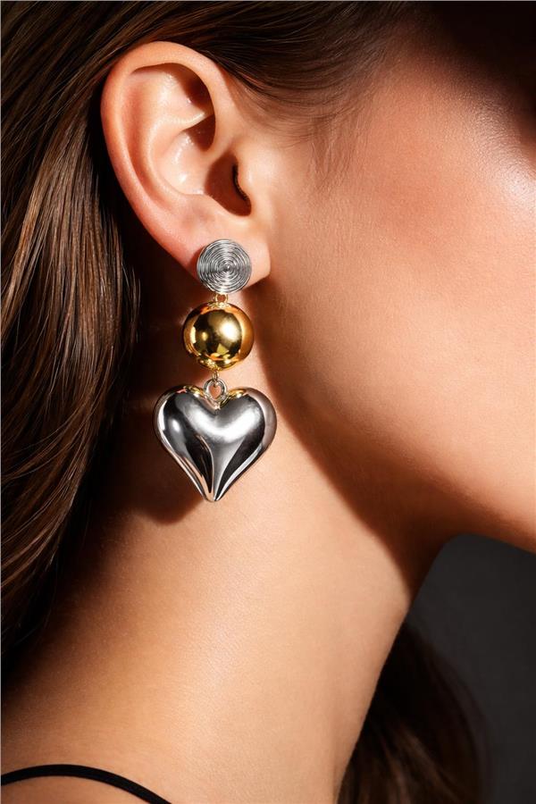 Bloom Silver Gold Kalp Uçlu Sallantılı Küpe